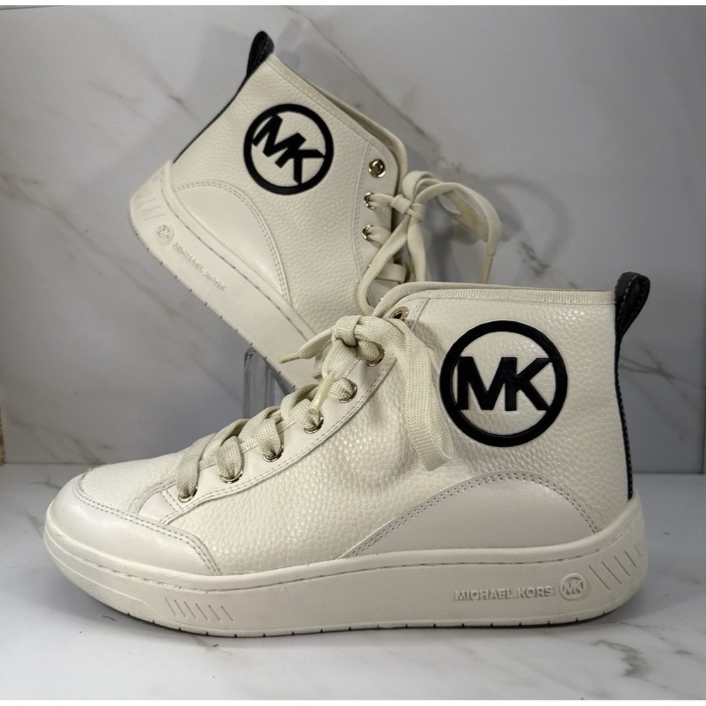 Michael Kors ✨High Tops✨ LS23E✨Sz Women's 8✨White/Black Leather✨Excellent Cond!‎